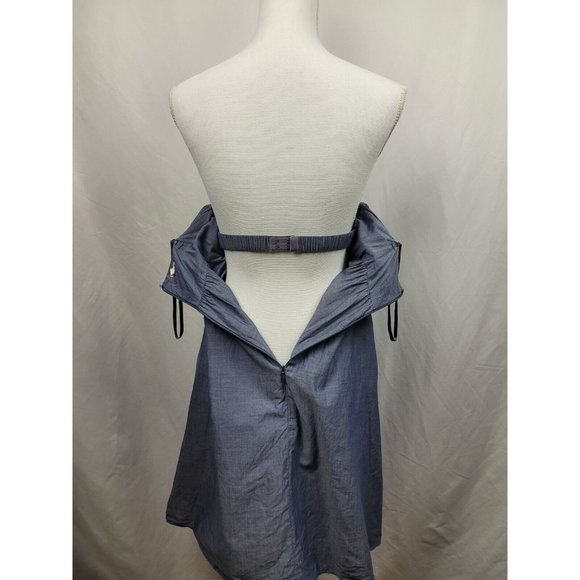 J.Crew Strapless Chambray Rose and Ruffle A-Line Dress 100% Cotton Size 0 - Picture 4 of 9